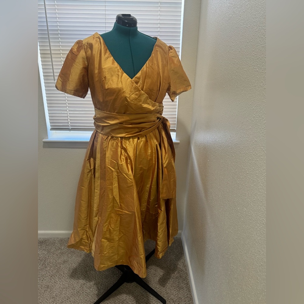 Chic Gold faux wrap dress